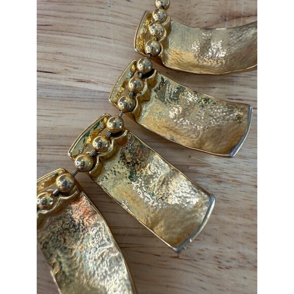 Vintage Monet Gold Tone Statement Necklace With Chunky Hammered Pendant Design - Picture 7 of 9